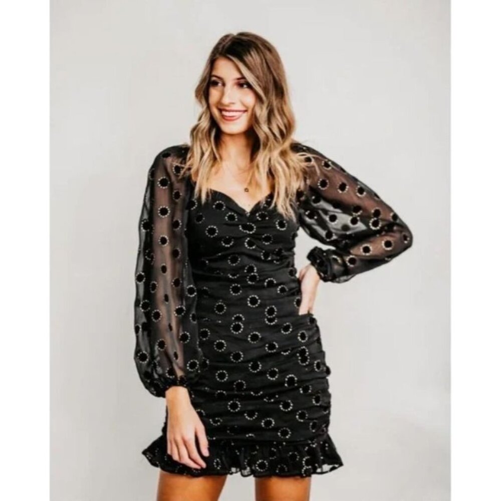 LUSH Black Polka Dot Ruffle‎ Tie Back Mini Dress